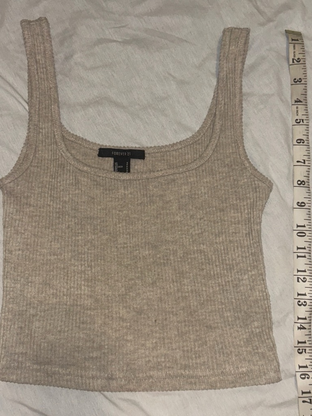 Forever 21 Taupe Ribbed Square-Neck Tank Top